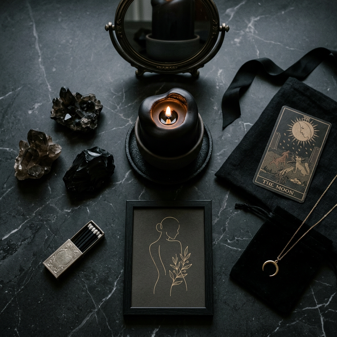 Minimal black pieces arranged with intention